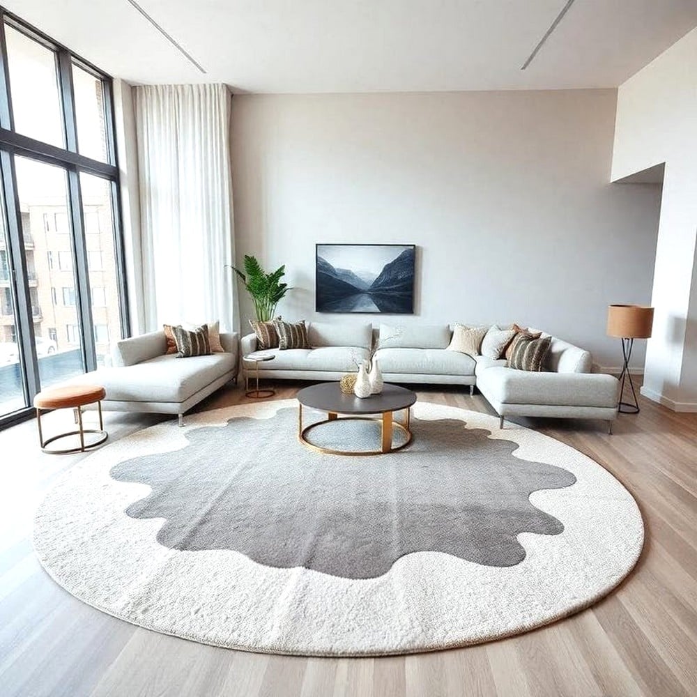 Handcrafted Round Grey Organic Living Room Rug